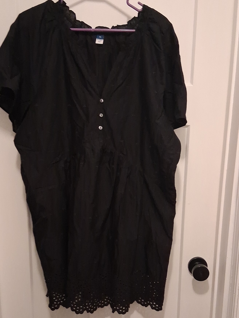 Old Navy Black Short-Sleeve Eyelet-Hem Dress Size XL